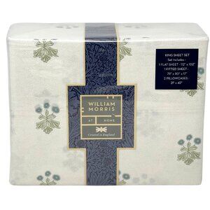 WILLIAM MORRIS England KING Cotton Percale Sheet Set Woodland Floral Seafoam